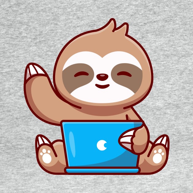 Cute Sloth Working On Laptop Cartoon by Catalyst Labs